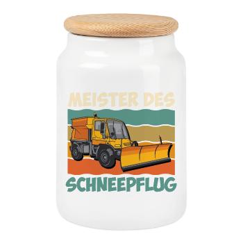 Winter service MASTER OF THE SNOW PLOUGH Fun - Cookie Jar with Wooden Lid - white - Front