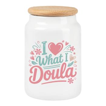 I Love What I Do Doula - Cookie Jar with Wooden Lid - white - Front