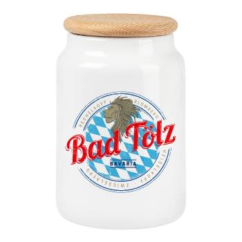 Bad Tölz Bayern Deutschland Löwe Vintage Souvenir - Keksdose mit Holzdeckel - Weiß - Vorne