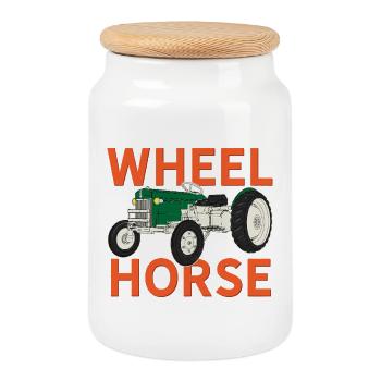 Motif de tracteur de jardin vintage Wheel Horse - Boîte à biscuits avec couvercle en bois - blanc - Devant