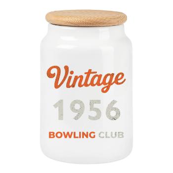 Millésime 1956 – Année de naissance rétro du Bowling Club - Boîte à biscuits avec couvercle en bois - blanc - Devant
