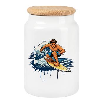 Dynamic graffiti illustration of a surfer - Cookie Jar with Wooden Lid - white - Front