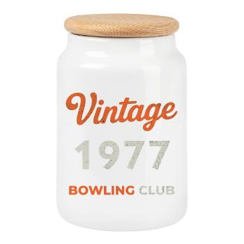 Vintage 1977 – Bowling Club Retro Geburtsjahr - Keksdose mit Holzdeckel - Weiß - Vorne