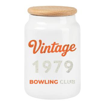 Vintage 1979 – Bowling Club Retro Geburtsjahr - Keksdose mit Holzdeckel - Weiß - Vorne