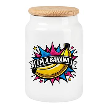 Lustiges Bananen Kostüm Fasching Obst Gelb Süß - Keksdose mit Holzdeckel - Weiß - Vorne