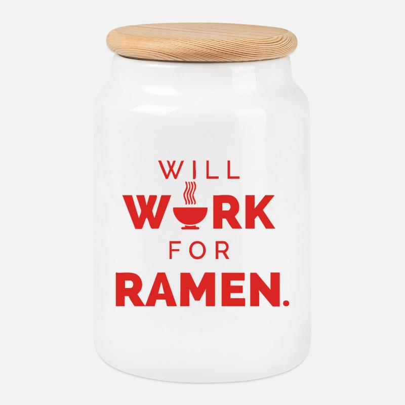 Will Work For Ramen – Lustiger Food Spruch - Keksdose mit Holzdeckel - Weiß