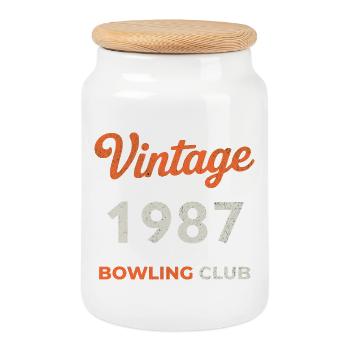 Vintage 1987 – Bowling Club Retro Geburtsjahr - Keksdose mit Holzdeckel - Weiß - Vorne