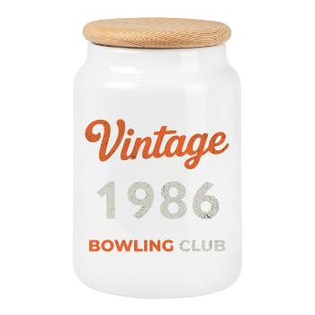 Vintage 1986 – Bowling Club Retro Geburtsjahr - Keksdose mit Holzdeckel - Weiß - Vorne