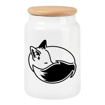 Fox Snuggled Up – Kawaii Fox Cartoon Design - Cookie Jar with Wooden Lid - white - Front