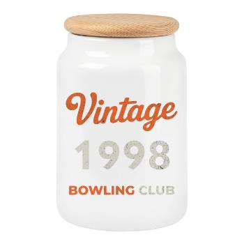 Millésime 1998 – Année de naissance rétro du Bowling Club - Boîte à biscuits avec couvercle en bois - blanc - Devant