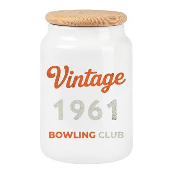 Vintage 1961 – Bowling Club Retro Geburtsjahr - Keksdose mit Holzdeckel - Weiß - Vorne
