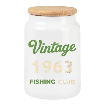 Millésime 1963 – Année de naissance rétro du club de pêche - Boîte à biscuits avec couvercle en bois - blanc - Devant