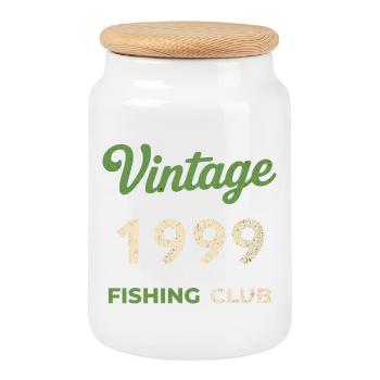 Millésime 1999 – Année de naissance rétro du club de pêche - Boîte à biscuits avec couvercle en bois - blanc - Devant