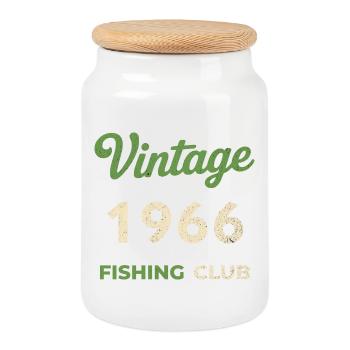 Millésime 1966 – Année de naissance rétro du club de pêche - Boîte à biscuits avec couvercle en bois - blanc - Devant
