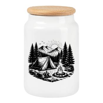 Camping Tent Forest Outdoor - Boîte à biscuits avec couvercle en bois - blanc - Devant