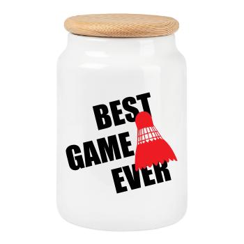 Badminton Best Game Ever - Cookie Jar with Wooden Lid - white - Front