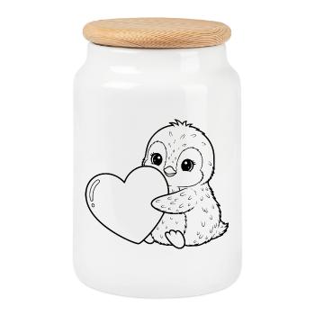 Pingouin au cœur – motif doux d’hiver plein d’amour - Boîte à biscuits avec couvercle en bois - blanc - Devant