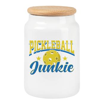Design sportif rétro de Pickleball Junkie - Boîte à biscuits avec couvercle en bois - blanc - Devant