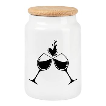 Wine Glasses Heart – Love & Enjoyment Design - Cookie Jar with Wooden Lid - white - Front