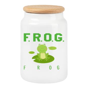 FROG verlässt sich vollständig auf Gott. Christlicher religiöser Glaube - Keksdose mit Holzdeckel - Weiß - Vorne