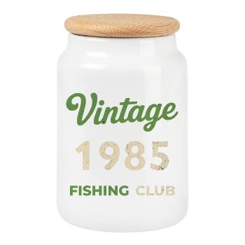 Vintage 1985 – Année de naissance rétro du club de pêche - Boîte à biscuits avec couvercle en bois - blanc - Devant