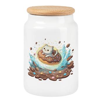Kawaii Cats Donut - Cookie Jar with Wooden Lid - white - Front
