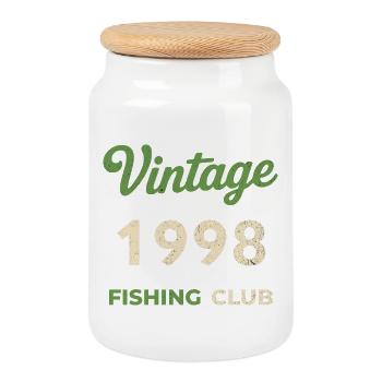 Millésime 1998 – Année de naissance rétro du club de pêche - Boîte à biscuits avec couvercle en bois - blanc - Devant