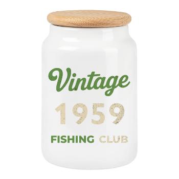 Millésime 1965, Millésime 1965, Année de construction 1965, Naissance - Boîte à biscuits avec couvercle en bois - blanc - Devant