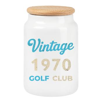 Cadeau rétro vintage de l’année de naissance rétro du club de golf des années 1970 - Boîte à biscuits avec couvercle en bois - blanc - Devant