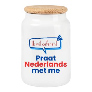 Speak Dutch with me - Cookie Jar with Wooden Lid - white - Front