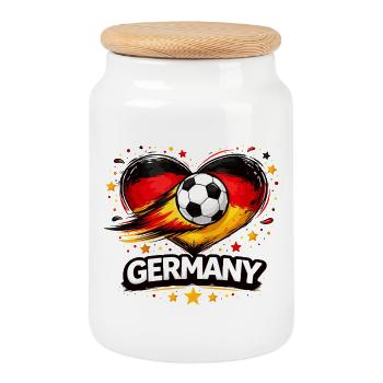 Germany Love – Heart Football Design 2026 - Cookie Jar with Wooden Lid - white - Front