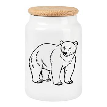 Polar bear - Cookie Jar with Wooden Lid - white - Front
