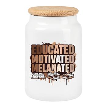 Éducation, motivation, émancipation mélanée - Boîte à biscuits avec couvercle en bois - blanc - Devant