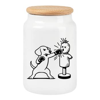 Art en ligne de boxe teckel d’entraînement - Boîte à biscuits avec couvercle en bois - blanc - Devant