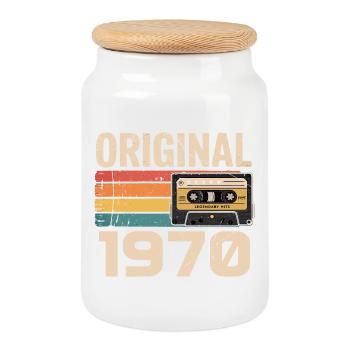 Original 1970 Vintage 1970 Rétro Anniversaire - Boîte à biscuits avec couvercle en bois - blanc - Devant