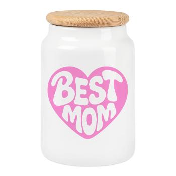 Best Mom Heart Design - Cookie Jar with Wooden Lid - white - Front