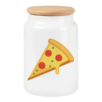 tranche de pizza - Boîte à biscuits avec couvercle en bois - blanc - Devant