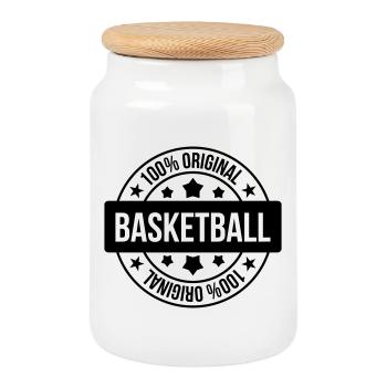 Basket Ball / Basketball / Basktet-Ball / Sport - Boîte à biscuits avec couvercle en bois - blanc - Devant
