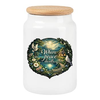 Where peace dwells - Cookie Jar with Wooden Lid - white - Front
