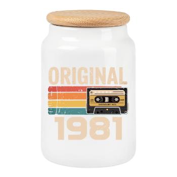 Original 1981 Vintage 1981 Rétro Anniversaire - Boîte à biscuits avec couvercle en bois - blanc - Devant