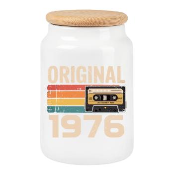 Originaler Retro-Geburtstag 1976 - Keksdose mit Holzdeckel - Weiß - Vorne