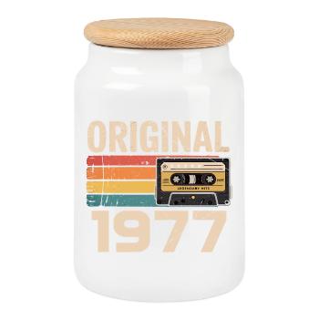 Original 1977 Vintage 1977 Rétro Anniversaire - Boîte à biscuits avec couvercle en bois - blanc - Devant
