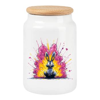 Bombardement des lapins aux couleurs vives - Boîte à biscuits avec couvercle en bois - blanc - Devant