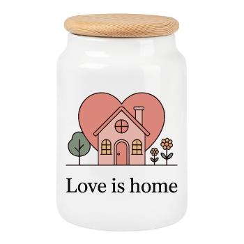 Illustration de maison en cœur pastel - Boîte à biscuits avec couvercle en bois - blanc - Devant