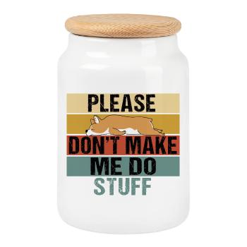 Design drôle de Corgi endormi et d’amant paresseux - Boîte à biscuits avec couvercle en bois - blanc - Devant