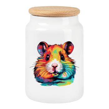 Farbexplosion Hamsterportrait - Keksdose mit Holzdeckel - Weiß - Vorne