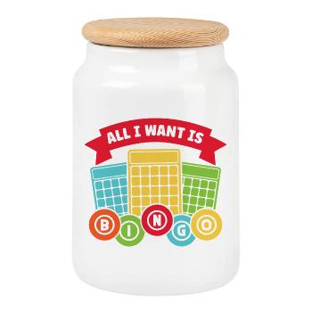 Bingo Game All I Want Is Bingo - Cookie Jar with Wooden Lid - white - Front