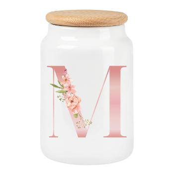 M pastellrosa Blumen - Keksdose mit Holzdeckel - Weiß - Vorne