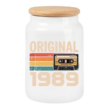 Original 1989 Vintage 1989 Rétro Anniversaire - Boîte à biscuits avec couvercle en bois - blanc - Devant