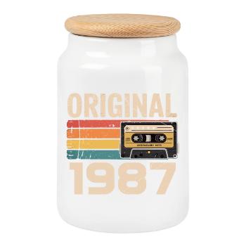 Original 1987 Vintage 1987 Rétro Anniversaire - Boîte à biscuits avec couvercle en bois - blanc - Devant